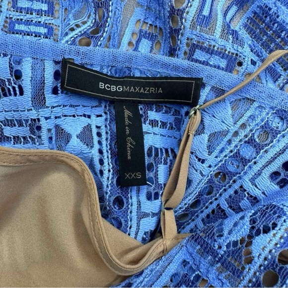 BCBGMAXAZRIA Blue Lace Peplum Blouse Size XXS - Picture 5 of 8